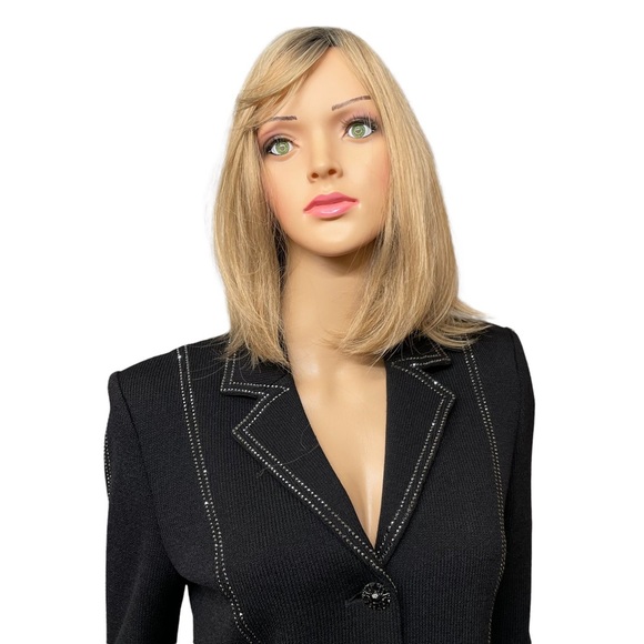 St. John Evening Black Studded Embellished Santana Knit Blazer Size 6 - Picture 3 of 10
